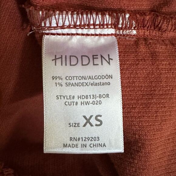 Hidden XS Cropped Corduroy Jacket Burgundy Red Button Front Frayed Hem Boho - Picture 8 of 8